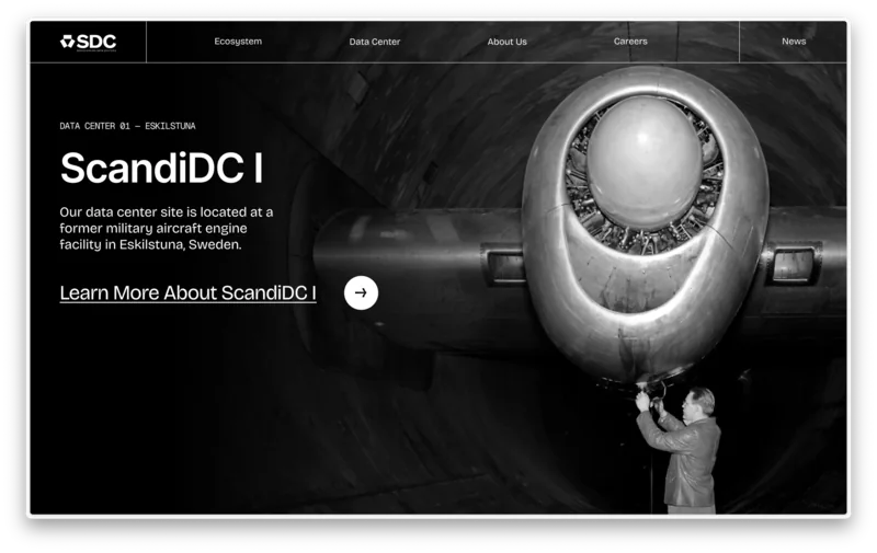 Scandinavian Data Centers site showing the ScandiDC I aircraft-engine facility